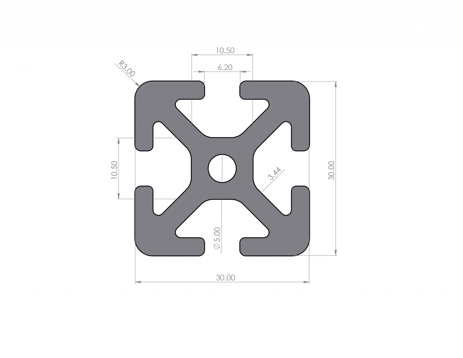 Aluminiumprofil 30x30 Nut 6 Schwer I-Typ